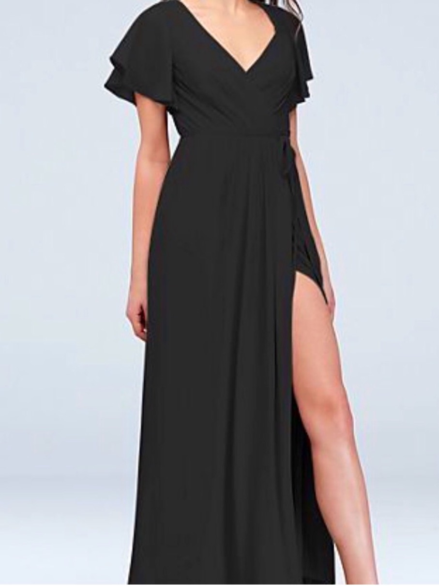 David's Bridal Black Flutter Sleeve Wrap Dress - Georgette Classic Elegant